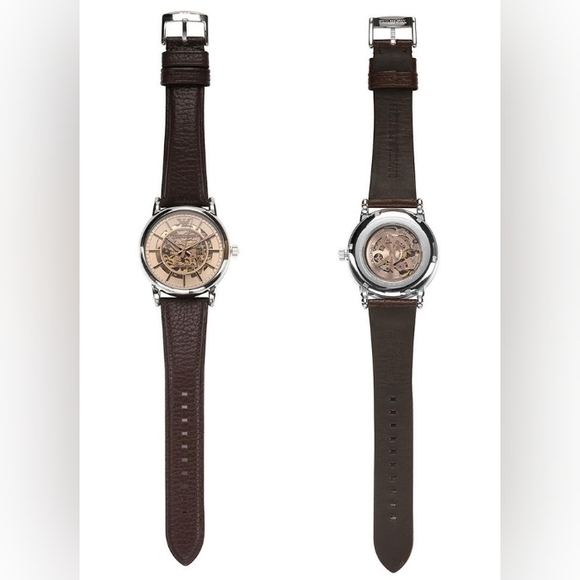 Emporio Armani Luigi AR1982 Automatic Skeleton Dial Leather Strap Men's Watch - Picture 13 of 16